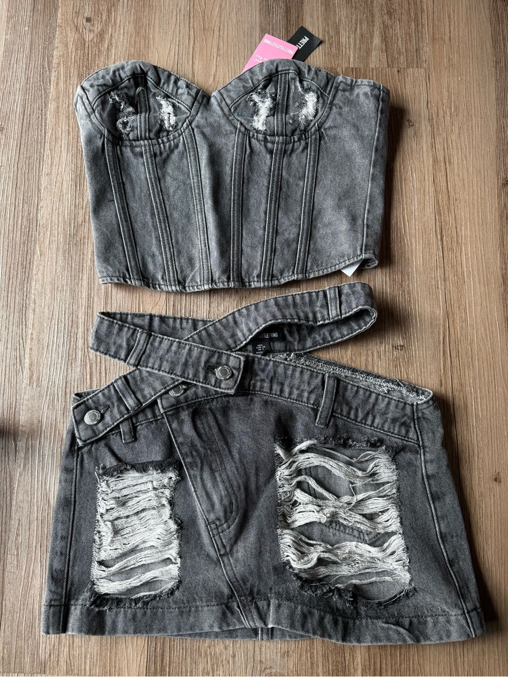 PRETTYLITTLETHING Denim Corset & Skirt Set